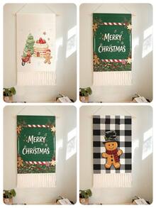 1PC Tapestry, Wall Hanging, Long Linen Vintage Tassel Tapestry, Vertical Wall Decor, Gingerbread Man Print Design; Versatile For Living Room, Bedroom, Office, Party And More - Multicolor - View 1