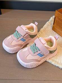 Kids' Retro Colorblock Sports Shoes, Hook & Loop Design, Durable Soft Sole Daily Casual Sneakers For Boys And Girls - Pink - View 2