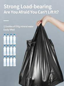 Garbage Bags With Handles, Plastic T-Shirt Bags, Shopping Bags, Black Large Kitchen Trash Bags, Suitable For Home Use - Multicolor - View 3