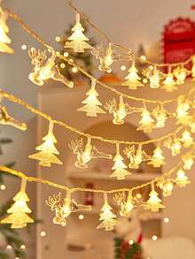 Christmas Decoration Snowflake & Christmas Tree Mixed String Lights, Christmas Tree Decor LED Snowflake Reindeer Fairy String Lights, Battery Powered Christmas Home Decor Warm White LED Reindeer String Lights, Bedroom Wall Decor Snowflake Lights, Tabletop Decor Lights - Clear - View 16