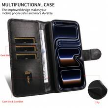 eaacaa 1 chiếc ốp lưng điện thoại ví gập bằng da PU tương thích với Apple 18ProMax/18Pro/18/17e/17ProMax/16ProMax/16Pro/16Plus/15ProMax/15plus/13ProMax/13pro/14ProMax/11/7/8/X/XS/XR Series và G06, bảo vệ toàn diện đa lớp, có khe cắm thẻ và ngăn đựng tiền xu, chức năng ví, chống rơi chống trộm, có giá đỡ, phù hợp cho nam và nữ dùng đi làm/mua sắm hàng ngày - màu đen - Xem 9