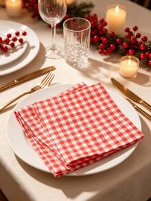 100pcs/40pcs/20pcs Disposable Red And White Gingham Paper Napkins, Suitable For Picnic, Wedding, Party, Cafe, Bakery And Table Decoration - Multicolor - View 4