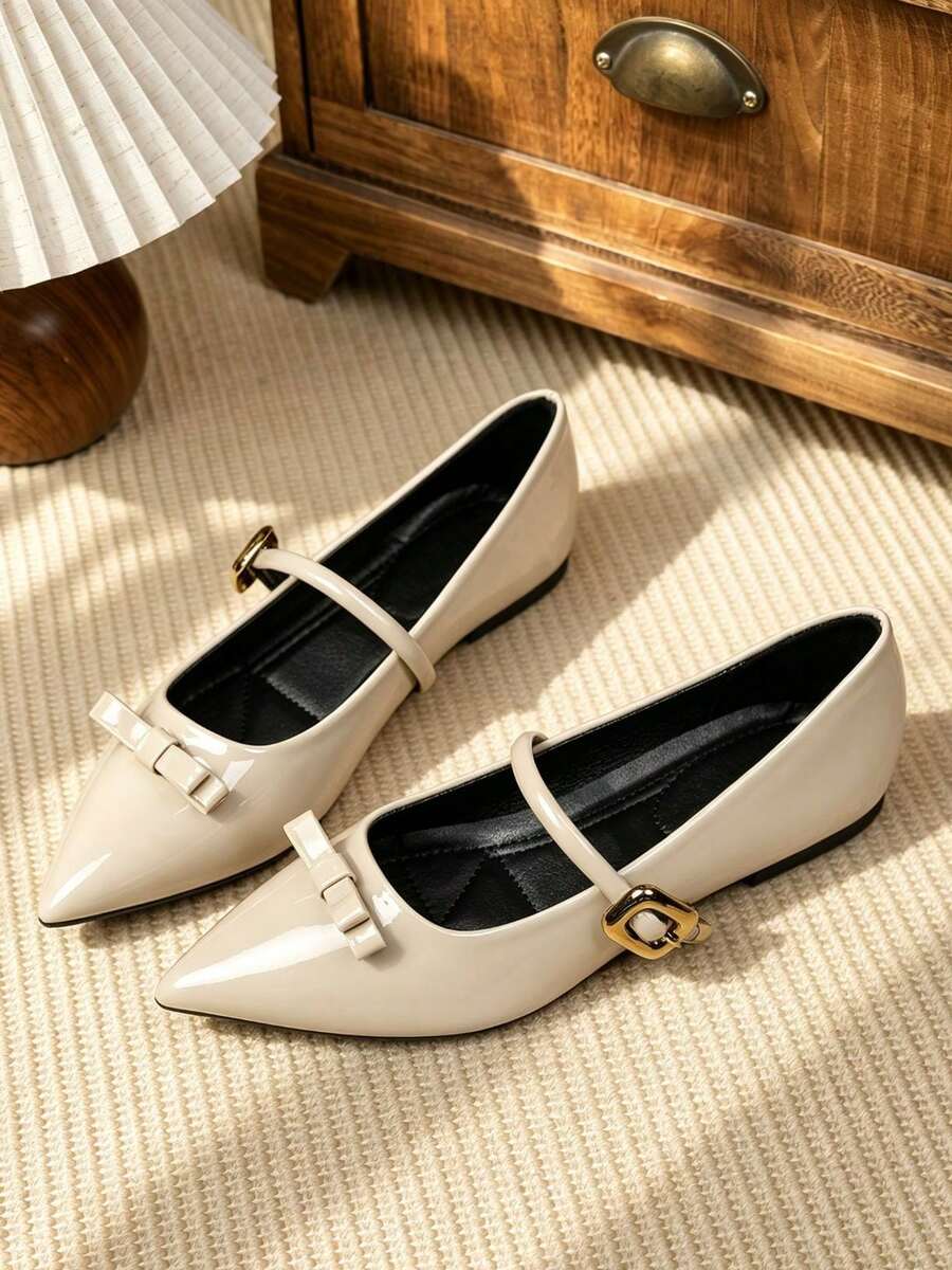 Pointed Toe Single Strap Shoes, Lightweight Office Commute Gentle Style Women's Shoes - Apricot - View 1