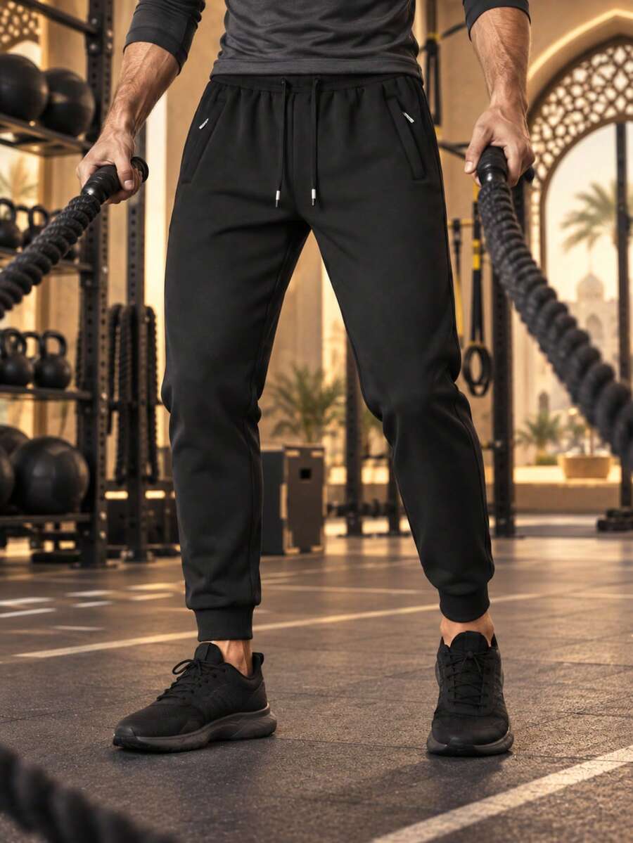 1pc Men's Outdoor Sports Cargo Style Style Cargo Pants With Flap Pockets, Elastic Drawstring, Straight Leg Fit, Casual Streetwear For Camping And Daily Wear - Black - View 1