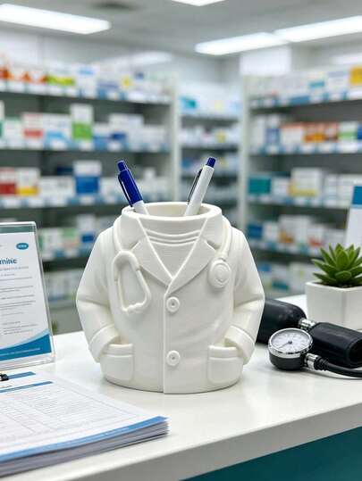 Creative Doctor White Coat Pen Holder, Medical Theme Desktop Storage Box, Home Office Desktop Decoration Pen Cup, Doctor Shaped Pen Holder (Stethoscope Doctor Figurine/Desktop Storage Tube), Multi-Functional Desktop Stationery Storage Can, Cute Medical Theme Desktop Decoration, Suitable For Office Or Study Room Display; Ideal Gift For Doctors, Nurses And Medical Students, Suitable For Doctor's Day, Graduation, Birthday, Thanksgiving And Christmas Occasions.
