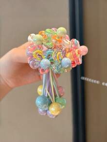 5pcs/1pc Cartoon Color Block Flower Hair Ties, Colorful Hairbands, Beaded Cute Candy Color Hair Ropes, High Elasticity Ponytail Hair Clips, Non-Damaging Hair Accessories, High Durability, Suitable For Daily Use, Random Color - Multicolor - View 3
