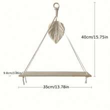 1pc Bohemian Style Macrame Wall Hanging With Wooden Board And Tassels, Handmade Woven Minimalist Shelf Wall Decor - Without Plants And Accessories - Beige - View 14