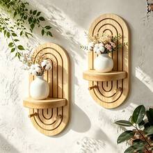 Geometric Oval Wooden Wall Shelf With Hooks, Boho Wall Mount Display Rack, Home Decor Room Decor Bedroom Decor For Bedroom Kitchen Bathroom, Wall Hanging Storage Organizer - View 1