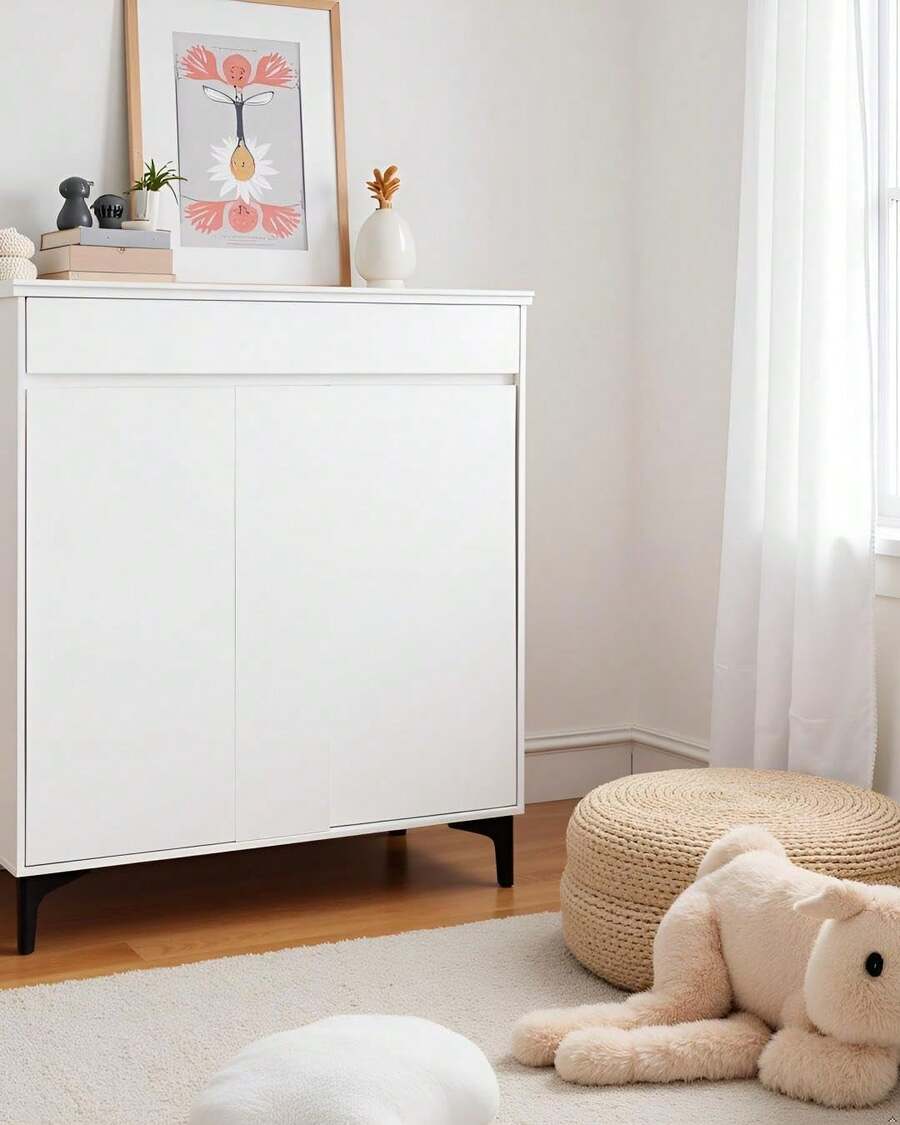 Clóset Infantil Hudson,Ropero para Niños con 2 Puertas y 2 Cajones,Mueble Organizador de Ropa y Calzado, Diseño Moderno y Durable. - BLANCO - Ver 1