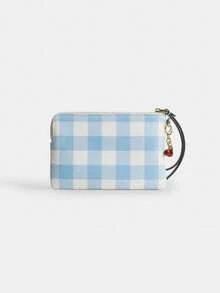 Coach Iconic Canvas Striped Rounded Zipper Clutch - Light Blue 1 - View 4