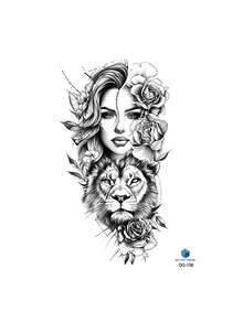 1pc Black Ins Style Portrait Lion Floral Pattern Party Gift DIY Holiday Gift Music Festival Temporary Waterproof Tattoo Sticker For Arm Waist Abdomen Leg - Black - View 8