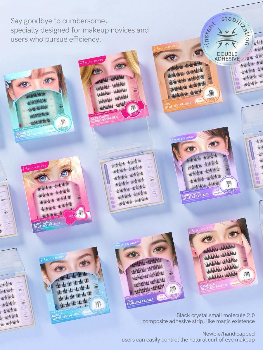 Mlen Diary Self Adhesive Lash Clusters, Bulu Mata Palsu Lengkung C 10-12mm Tanpa Lem, Dapat Digunakan Kembali, Bulu Mata Manga, Tempel Sendiri, Kit Ekstensi Bulu Mata DIY Tampilan Alami - C - View 1