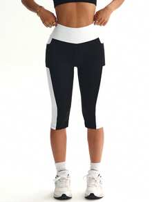 Hidkat Women's Solid Black & White Color Block High Waist Slim Fit Pocket Sweatpants - Black and White - View 3