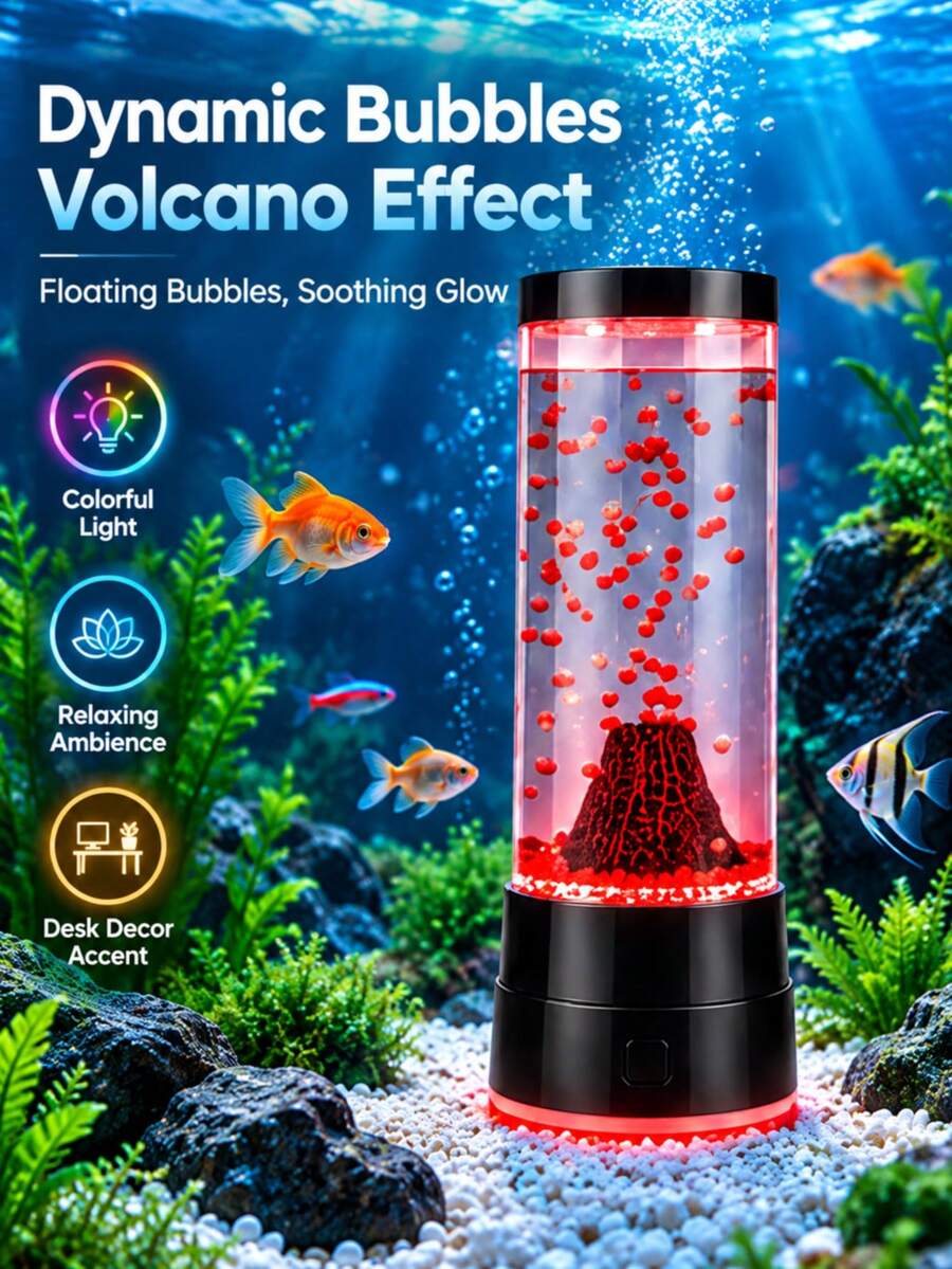 Aquarium Volcano Light, Vibrant LED Lighting, 7 Color Changing Modes, Realistic Volcano Eruption Night Light, Suitable For Aquarium Enthusiasts, Home Decor Relaxing Atmosphere Night Light