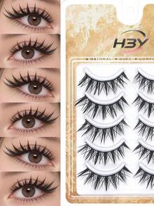 5 Pairs Wet Manga Anime Strip False Eyelashes, Spiky Wet Wispy Cat Eye Lashes, Natural Layered Fluffy Fake Lashes, Reusable Eye Makeup Lashes For Cosplay Halloween Daily Party - Gold - View 1