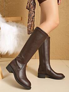 2025 New High-Top Elastic Mid-Heel Versatile Knee-High Thick Sole Riding Boots For Women - Brown - View 6