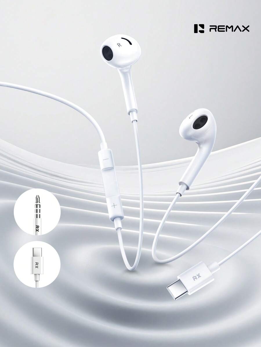 REMAX Wired Semi-In-Ear Earphones, USB-C Or 3.5mm Versions, 13mm Dynamic Driver, ENC Noise Reduction, Built-In HD Mic & In-Line Control, 11g Lightweight Headphones With 1.2m Tangle-Resistant Cable For Music, Calls & Daily Use - View 1