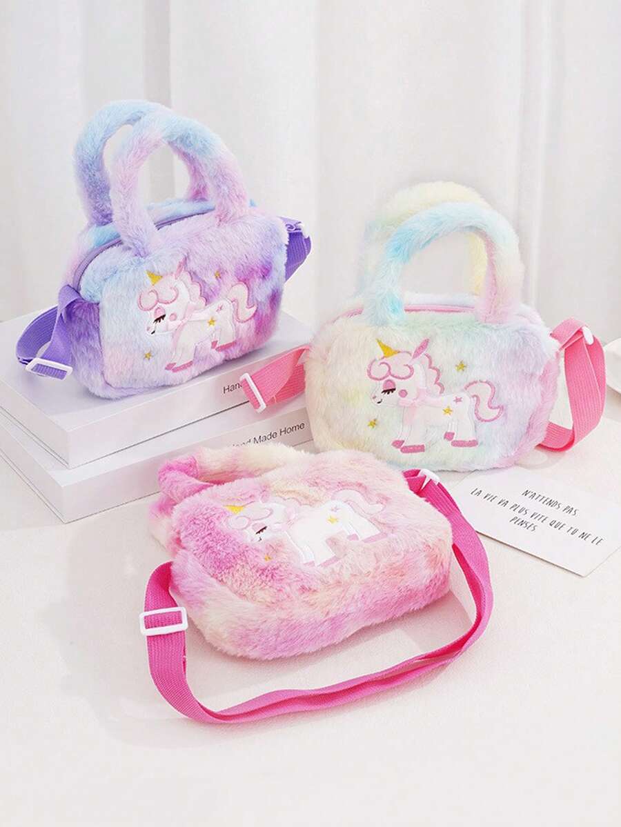 Children's Cross-Border Cartoon Unicorn Square Plush Shoulder Bag, Kindergarten Boys And Girls Crossbody Bag, Cute Cartoon Handbag - Multicolor - View 1