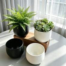 Threaded Spherical Flower Pot, Minimalist Nordic Style, Black And White Dual Color, Desktop Greenery Planter, Home Decor Ornament - A - View 1