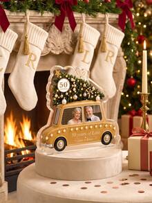 1pc Custom Photo & Text Vintage Car Christmas Acrylic Plaque, 50th Golden Wedding Anniversary Couple Desktop Ornament, Christmas Style Personalized Keepsake Gift For Parents Couple,Christmas Gift,Christmas Tree Element,Winter Holiday Table Decor - Multicolor - View 5