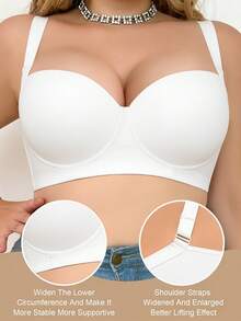 MIMILEMON Beige Seamless Plus Size Women's Bra, Smooth Minimalist Wide Strap Comfortable Lift And Support Bra - White - View 2