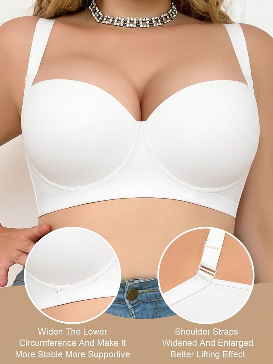 MIMILEMON Beige Seamless Plus Size Women's Bra, Smooth Minimalist Wide Strap Comfortable Lift And Support Bra
