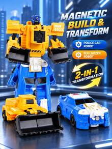 Juguete de modelo mecha de vehículo de ingeniería con deslizamiento por inercia y transformación por colisión magnética para niños, regalo festivo - Multicolor - Ver 2