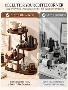 1pc Vintage Style 4-Tier Walnut Wood Storage Rack; Kitchen Coffee Cup Organizer; Living Room Glassware Storage Rack; Multi-Functional Countertop Storage Rack; Bathroom Cosmetics And Perfume Display Rack; Space-Saving Wine Glass And Mug Rack; Thickened, Sturdy, Durable Countertop Storage Solution - View 2