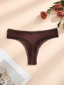 9pcs Random Color Low Waist Lace Patchwork Bow Ribbed Sexy Women Thong Panties Elastic Soft Comfortable Women Underwear - Multicolor - View 8