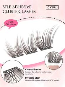 60pcs Black & Brown Self-Adhesive False Eyelash Clusters, Natural Look, DIY Eyelash Extension, Cartoon Style, Easy To Use, Suitable For Beginners, For Home, Travel, Party, Glue-Free False Eyelashes - C - View 3