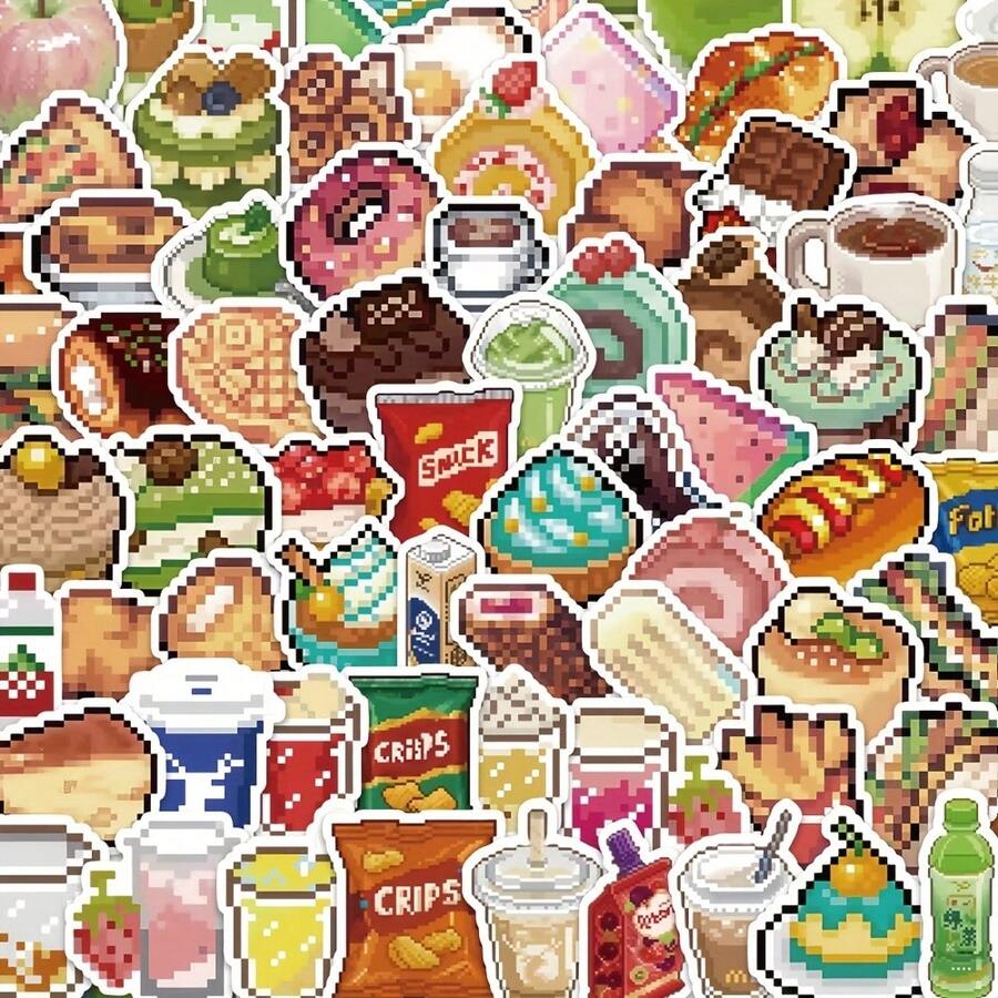 80pcs Candy, Beverage, Snack Stickers, Niche Food Creative Planner Decoration Stickers - White - View 1