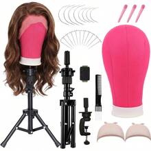 Canvas Wig Mannequin Head With Tripod Stand Kit, Multi‑Color Canvas Block Head, Adjustable Wig Tripod & Table Clamp, Wig Making Tools Set With T‑Pins, C‑Pins, Wig Caps, Comb, Hair Clips For Wig Styling Display Making - View 10