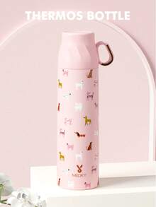 Meoky 17oz Large Capacity Floral Pattern Vacuum Bottle With Handle Lid, Portable Water Bottle Gift - Pink Puppy - View 3