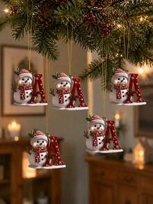 1/5/10/24pcs Christmas Tree Shaped Snowman Crystal Hanging Ornaments, Letter Pattern Design, Acrylic Material. Suitable For Holiday Decoration, Best Decoration For Christmas And Thanksgiving. Also Multifunctional, Can Be Used As Keychain Or Backpack Decoration. 2D Flat Design, Suitable For Winter Party And Home Decor, Christmas Tree Pendant. - Multicolor - View 5