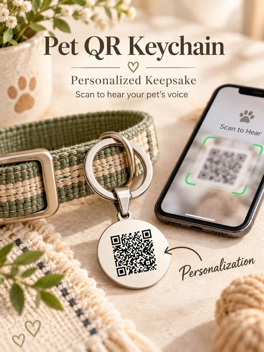 Móc khóa mã QR thú cưng tùy chỉnh cá nhân hóa, album ảnh và video thú cưng, quét để nghe giọng nói thú cưng, quà tặng kỷ niệm cho chó, vật kỷ niệm cho mèo, quà tặng cá nhân hóa - Nhiều màu - Xem 1