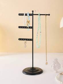 1pc Metal Jewelry Stand, Multi-Functional Jewelry Display Rack, Can Store Necklaces And Earrings Simultaneously, Gold Frame With White Base, Simple And Beautiful, Earring Holder Necklace Rack, Ideal Gift For Women, Perfect Desktop Jewelry Display Stand - Multicolor - View 2