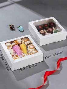 6pcs/1pc Kotak Roti Jendela, Kotak Pai, Kotak Kue Kering, Kotak Cokelat Stroberi, Kotak Kue/Cocok Untuk Pernikahan/Ulang Tahun/Natal/Liburan - Putih - View 3