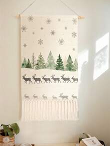 1PC Tapestry, Wall Hanging, Long Linen Vintage Tassel Tapestry, Vertical Wall Decor, Animal Print Design; Versatile For Living Room, Bedroom, Office, Party And More - Multicolor - View 7