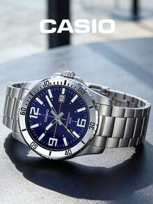 Casio Men's Business Watch: Stainless Steel Band 50m Water Resistant Date Window Elegant Dial Quartz Wristwatch MTP-VD01D-2B - Silver - View 2