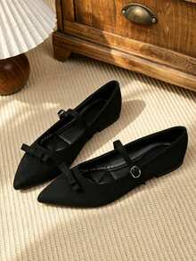Pointed Toe Women's Ballet Shoes Vintage Mary Jane Shoes For Outdoor Wear - Black - View 1