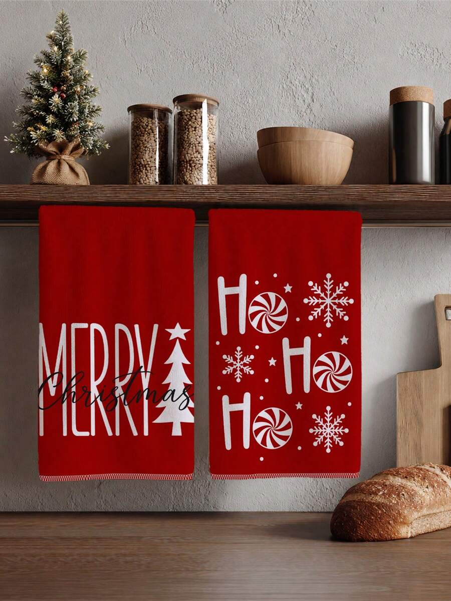 2 buah Handuk Dapur Minimalis Motif Salju, Permen, Pohon Natal, Ukuran 40*60cm, Bahan Mikrofiber Lembut, Cocok untuk Dapur Rumah, Restoran, Aktivitas Luar Ruangan, Berkemah, Pembersih Meja, Kain Lap Piring, Handuk Tangan, Aksesoris, Handuk Dapur Tema Liburan Natal Musim Dingin, Hadiah Liburan - MultiWarna - View 1