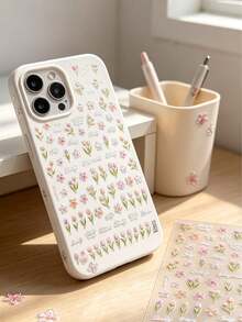 1 Set Tulip Flower & Rabbit Star Decor Stickers, Embossed Floral And Silver Metal Outline Transparent PET Decals, Spring Aesthetic Small Pattern Stickers For Phone, Camera, Water Bottle, Notebook, Headphones DIY Craft Accessories - Embossed Tulip - View 4