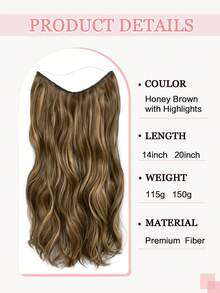 Invisible Wire Hair Extensions Honey Brown With Highlights Long Wavy Hair Extensions With Transparent Headband Fish Line Secret Hairpieces For Women - Piano Color - View 2