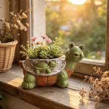 Creative Textured Resin Turtle Planter Decorative Flower Pot Home Balcony Turtle Potted Plant Outdoor Windowsill Yard Garden Turtle Resin Ornament Succulent Flower Pot Gardening Decor - Turtle Planter - View 4