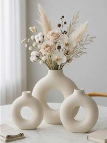 3/2/1pc White Vase Modern Home Decor Round Matte Reed Vase Minimalist Nordic Bohemian Style Suitable For Wedding Dining Table Party Living Room Office Bedroom - 1PC - View 2