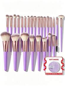 25pcs And 1pc Gift Makeup Brushes Set, Soft Dense Cosmetic Brushes For Foundation Powder Blush Eyeshadow Concealer Contour Highlight, Complete Face & Eye Makeup Brush Kit, Handles For Makeup Beginners And Daily & Party Makeup Application - Multicolor - View 11