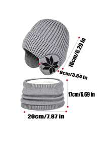 2pcs/Set 3-10 Years Old Kids Snowflake Earflap Hat & Scarf Set, 2pcs/Set, Winter Outdoor Knitted Hat With Fleece Lining, Thickened Style, Suitable For Winter Cycling - Grey - View 12