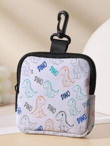 1pc Cartoon Dinosaur Print Mini Coin Purse, Zipper Closure Small Pouch With Swivel Hook For Earphones Coins Keys Small Items, Can Hang On Backpack - Multicolor - View 9