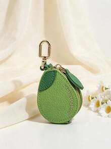 CHARM INFINITE Sweet 3D Pear Design Keychain Wallet, PU Leather Mini Zipper Coin Purse, Lightweight Portable Mini Storage Pendant, Fashion Bag Charm, Suitable As Holiday Birthday Gift For Girls - Green - View 3