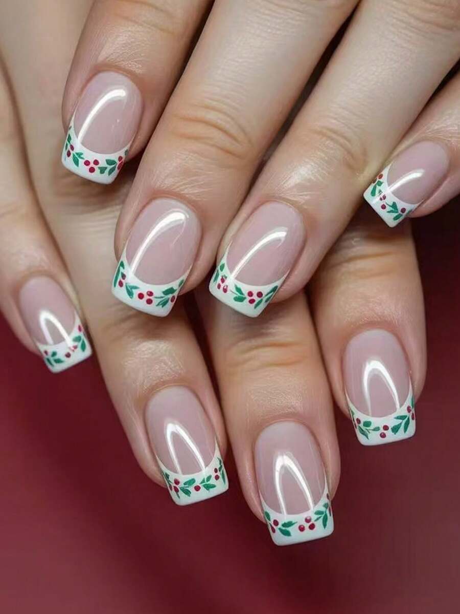 24pcs Medium Glossy Willow Leaf Pattern Pink Tone Press-On Nails, Removable And Reusable Nail Tips, Ready-To-Wear Nail Stickers For Travel, Party, Events And Outings, Boxed Set
